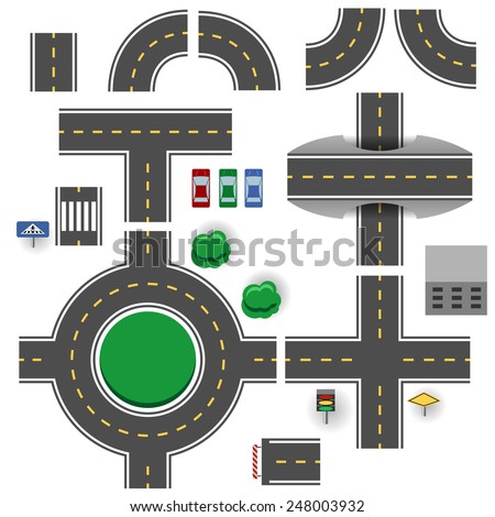 Asphalt road plan parts vector template.