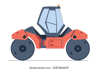 Rodillo de asfalto o compactador de rodadura como máquina pesada para reparación de vectores de trabajo Ilustración