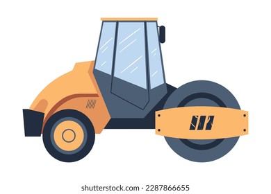 Asphalt Road Roller or Roller-compactor as Heavy Machine for Repair Work Vector Illustration