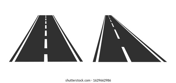 Asphalt road set on white background. Vector illustration.