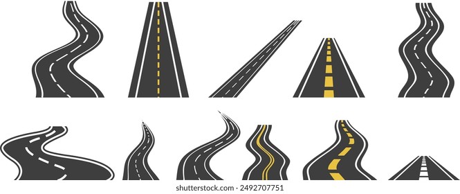 Asphalt road set vector art