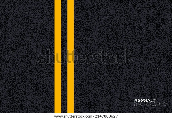 Asphalt road texture background, black tarmac\
surface. Realistic vector highway with double yellow line top view.\
Pathway with marking, pavement backdrop structure, roadway traffic\
direction