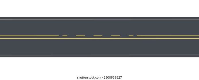 Asphalt road top view with two yellow lines. Vector illustration