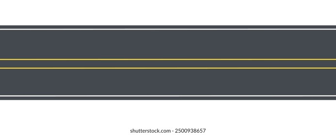 Asphaltstraße Draufsicht mit zwei gelben Linien Element. Vektorgrafik