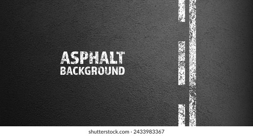 Carretera de asfalto con marca de carril blanco agrietado, superficie de carretera de hormigón, textura. Línea de tráfico de la calle, carretera que divide la pista. Patrón con estructura granulada, fondo de piedra grunge. Ilustración de vector