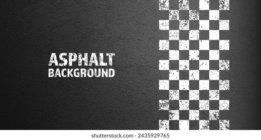 Asphalt road with white cracked lane marking, concrete highway surface, texture. Street traffic line, road dividing strip. Pattern with grainy structure, grunge stone background. Vector illustration