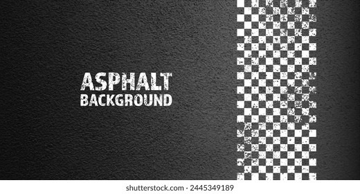 Asphalt road with white cracked lane marking, concrete highway surface, texture. Street traffic line, road dividing strip. Pattern with grainy structure, grunge stone background. Vector illustration