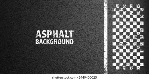 Asphalt road with white cracked lane marking, concrete highway surface, texture. Street traffic line, road dividing strip. Pattern with grainy structure, grunge stone background. Vector illustration