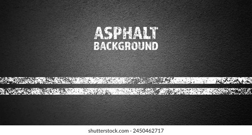 Asphalt road with white cracked lane marking, concrete highway surface, texture. Street traffic line, road dividing strip. Pattern with grainy structure, grunge stone background. Vector illustration