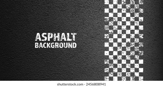 Asphalt road with white cracked lane marking, concrete highway surface, texture. Street traffic line, road dividing strip. Pattern with grainy structure, grunge stone background. Vector illustration