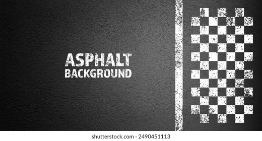 Asphalt road with white cracked lane marking, concrete highway surface, texture. Street traffic line, road dividing strip. Pattern with grainy structure, grunge stone background. Vector illustration