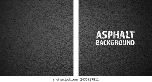 Asphalt road with white lane marking, concrete highway surface, texture. Street traffic line, road dividing strip. Pattern with grainy structure, grunge stone background. Vector illustration