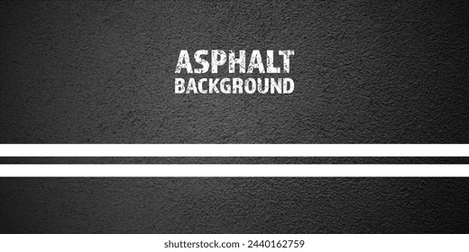 Asphalt road with white lane marking, concrete highway surface, texture. Street traffic line, road dividing strip. Pattern with grainy structure, grunge stone background. Vector illustration