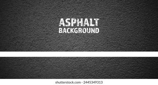 Asphalt road with white lane marking, concrete highway surface, texture. Street traffic line, road dividing strip. Pattern with grainy structure, grunge stone background. Vector illustration