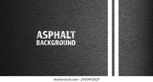 Asphalt road with white lane marking, concrete highway surface, texture. Street traffic line, road dividing strip. Pattern with grainy structure, grunge stone background. Vector illustration