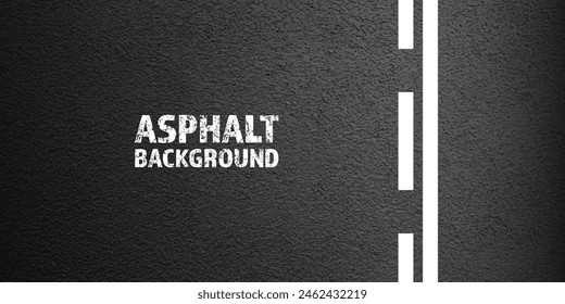 Asphalt road with white lane marking, concrete highway surface, texture. Street traffic line, road dividing strip. Pattern with grainy structure, grunge stone background. Vector illustration