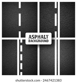 Asphalt road with white lane marking, concrete highway surface, texture. Street traffic line, road dividing strip. Pattern with grainy structure, grunge stone background. Vector illustration