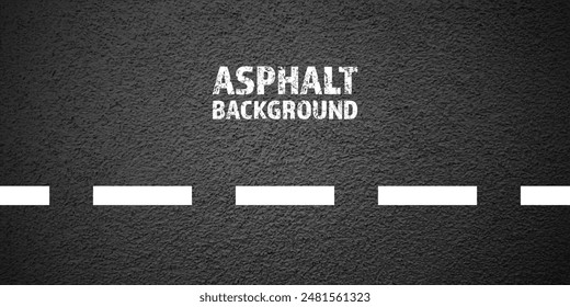 Asphalt road with white lane marking, concrete highway surface, texture. Street traffic line, road dividing strip. Pattern with grainy structure, grunge stone background. Vector illustration