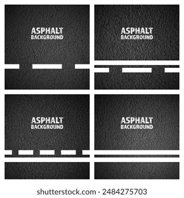 Asphalt road with white lane marking, concrete highway surface, texture. Street traffic line, road dividing strip. Pattern with grainy structure, grunge stone background. Vector illustration