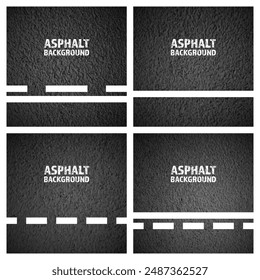 Asphalt road with white lane marking, concrete highway surface, texture. Street traffic line, road dividing strip. Pattern with grainy structure, grunge stone background. Vector illustration