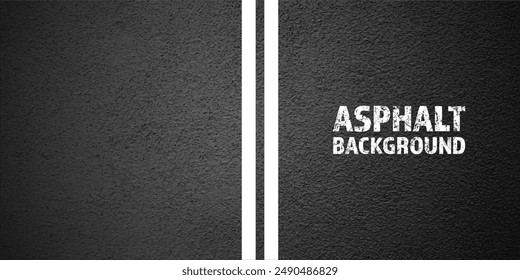 Asphalt road with white lane marking, concrete highway surface, texture. Street traffic line, road dividing strip. Pattern with grainy structure, grunge stone background. Vector illustration