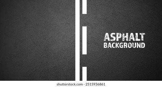 Asphalt road with white lane marking, concrete highway surface, texture. Street traffic line, road dividing strip. Pattern with grainy structure, grunge stone background. Vector illustration