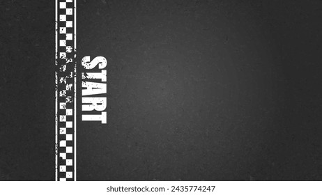 Asphalt road with white start line marking, concrete highway surface, texture. Pattern with grainy structure, grunge stone background.