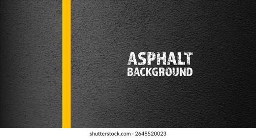 Asphalt road with yellow lane marking, concrete highway surface, texture. Street traffic line, road dividing strip. Pattern with grainy structure, grunge stone background. Vector illustration