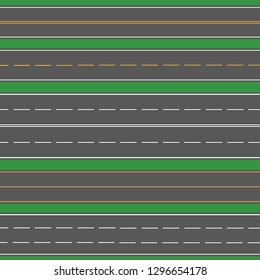 asphalt roads on green background. vector set illustration.