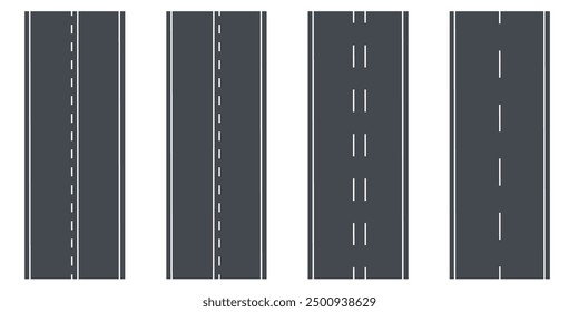 Asphalt roads template set element. Highway or roadway background. Vector illustration