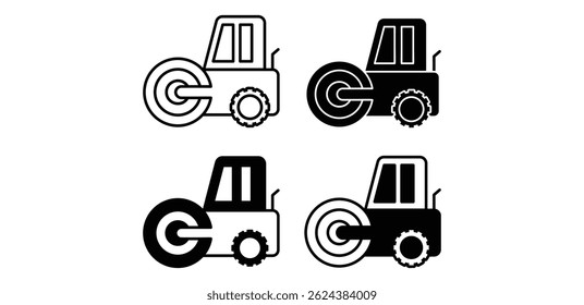 Asphalt Roller Icons Set Black and White Color Vector Design Illustration