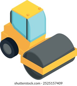 Asphalt roller isometric icon. Industrial paving vehicle