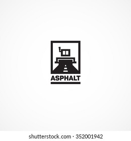 Asphalt roller.The logo on the theme of roads into flat style.