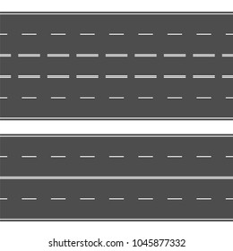 Asphalt seamless road with white road markings. Vector