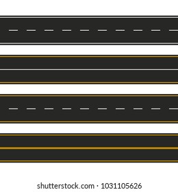 Asphalt. Set of road types with markings. Highway strip template design for infographic. Vector illustration