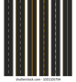 Asphalt. Set of road types with markings. Highway strip template design for infographic. Vector illustration