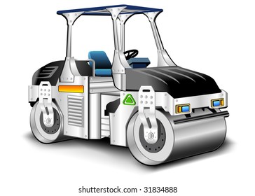Asphalt skating rink, white compactor, vector illustration