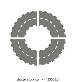 Asphalted road circle icon in cartoon style on a white background