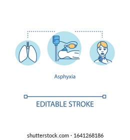 Asphyxia, oxygen deprivation concept icon. Suffocation, disambiguation, respiratory distress syndrome idea thin line illustration. Vector isolated outline RGB color drawing. Editable stroke