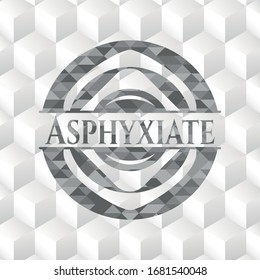 Asphyxiate grey emblem. Retro with geometric cube white background