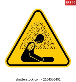 Asphyxiating atmosphere warning sign. Vector illustration of yellow triangle sign with sitting man in fumes of pollution. Caution exposure to asphyxiating atmosphere. Hazard symbol. Dangerous air.