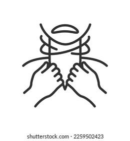 Asphyxiation, linear icon. Persona has opened her mouth and cannot breathe. Anaphylactic shock. Line with editable stroke