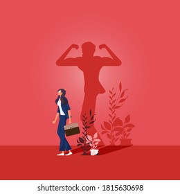 Aspiration career creative motivation ordinary super shadow. Woman potential superhero business concept vector. Success achievement growth challenge illustration
