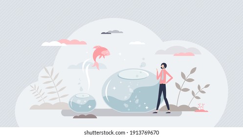 Aspiration and determination as growth and goal reaching tiny person concept. Motivation to push business forward with effort and ambition vector illustration. Leader work development and improvement.