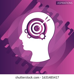 Aspiration icon concept with arrow pointer stick pointing in center in the drawing of human brain