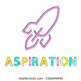 Aspiration poster isolated on white background vector illustration, image of abstract jet rocket made by pink lines, visualization striving to act
