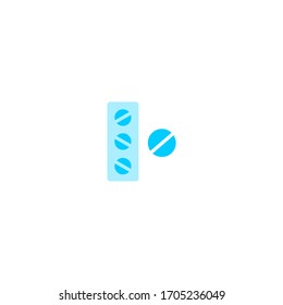 ícono de aspirina. simple, plano, azul. icono médico y sanitario.
