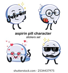 Aspirina Pill Caracter Adesivos Set