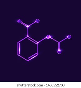 Aspirin shining vector icon on dark background, acetylsalicylic acid
