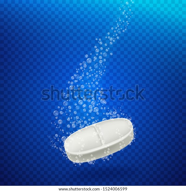 Aspirin tablets Dissolve in\
the water with bubbles. Foaming antacids. Health care vector\
template.